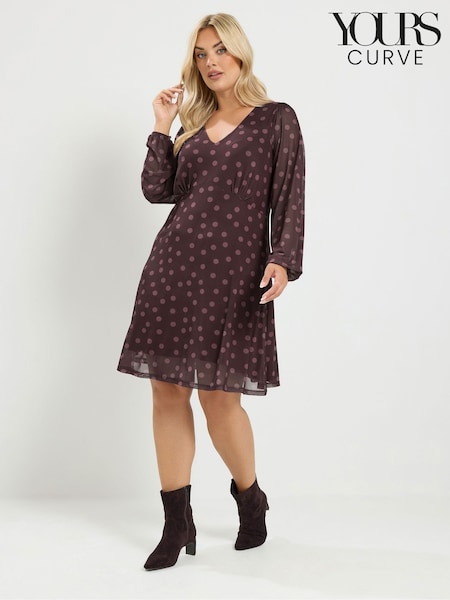 Lila - Yours Curve Gepunktetes Netzstoffkleid mit Ballonärmeln