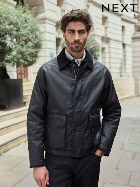 Черный - Faux Wax Cord Collar Jacket (580915) | €42