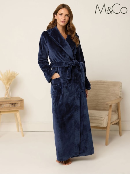 أزرق - M&co Premium Soft Touch Shawl Dressing Gown