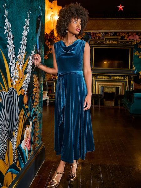 Blau - Joe Browns Make A Statement Cowl Neck Velour Dress