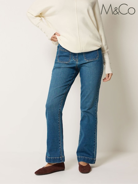 Көк - M&co Petite Front Pocket Flare Jeans