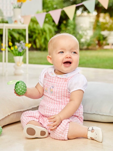 JoJo Maman Bébé Pink 2-Piece Gingham Dungarees & Bodysuit Set (581111) | €47