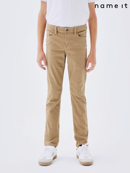 Name It Brown Slim Fit Cotton Twill Chino Trousers With Adjustable Waist (581162) | AED64