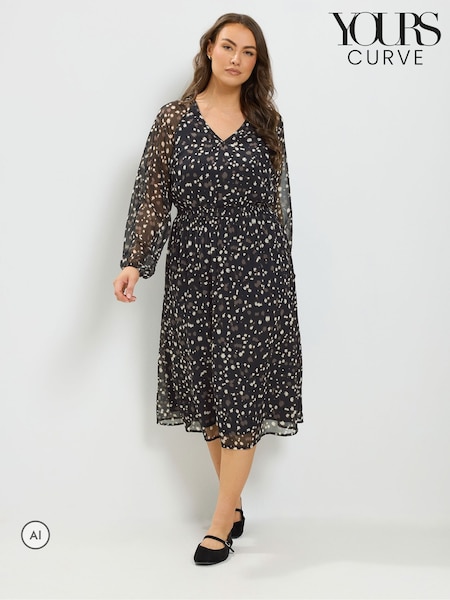 Black - Yours Curve Tie Neck Midi Dress