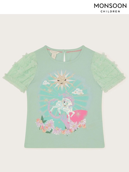 Monsoon Green Horse Sunshine Ruffle 100% Cotton Top (581483) | € 10 - € 13