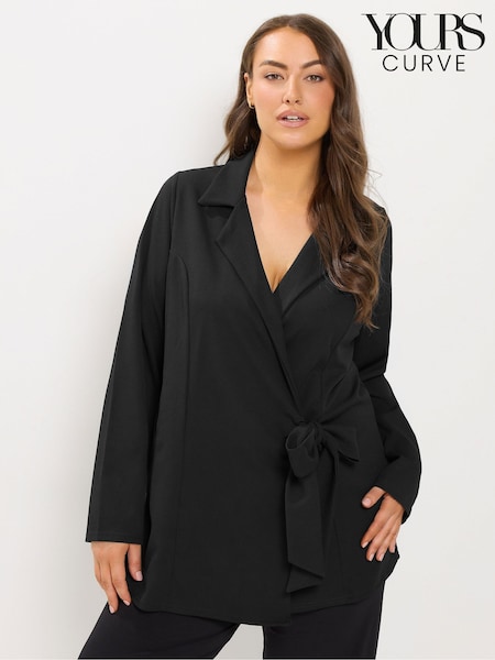 Black - Yours Curve Tie Detail Blazer