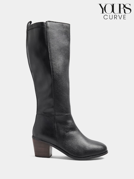 Itim - Yours Curve Leather Buckle Knee High Boots na Malapad at E Fit