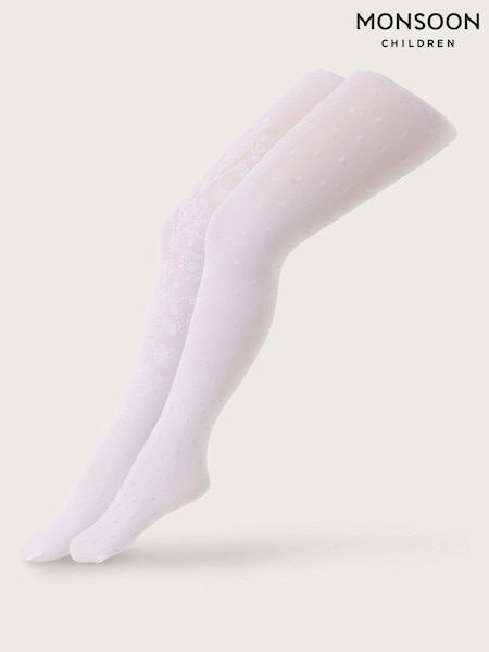 Monsoon White Baroque And Spot Tights 2 Pack (581666) | AED114 - AED121