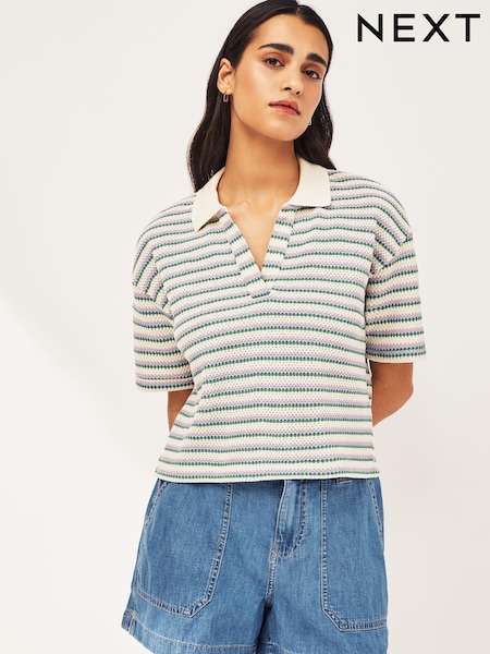 Lilac Purple Short Sleeve Crochet Polo Shirt (581960) | € 5
