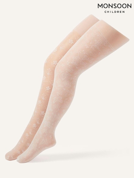Monsoon Natural Floral Lace Tights 2 Pack (581993) | $32 - $33