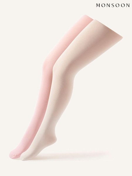 Monsoon White Plain Tights 2 Pack (582055) | 59 QAR - 64 QAR