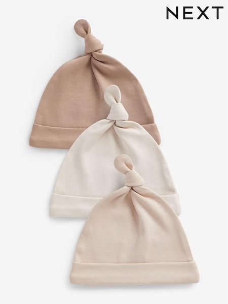 Neutral 3 Pack 100% Cotton Tie Top Baby Hats (0-12mths) (582086) | €6