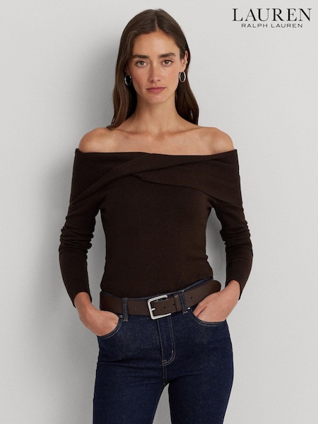 Lauren Ralph Lauren Brown Twist Front Off the Shoulder Jumper (582530) | €80
