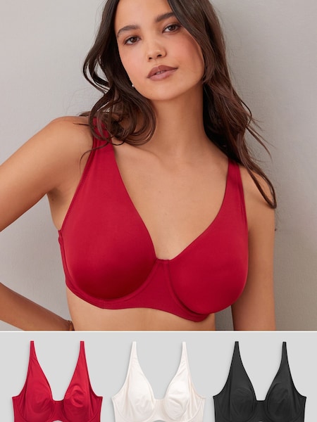 Red/Black/Cream Non Pad Full Cup DD+ Microfibre Smoothing T-Shirt Bras 3 Pack (583105) | €28
