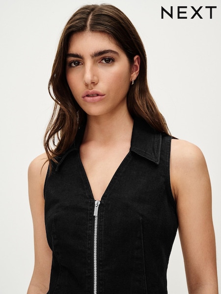 Schwarz - Denim Zip Waistcoat Top (583711) | 9 €