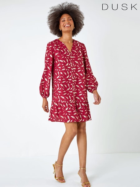 Dusk Red Metallic Foil Feather Shirt Dress (583985) | €34
