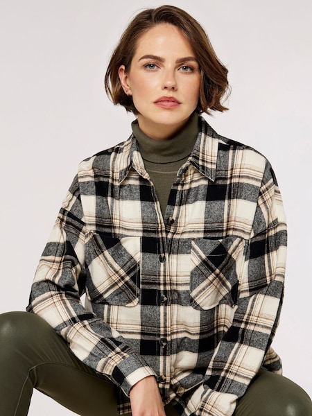 Apricot Black Brown & White Flannel Two Pocket Long Sleeve Shirt (584058) | AED69