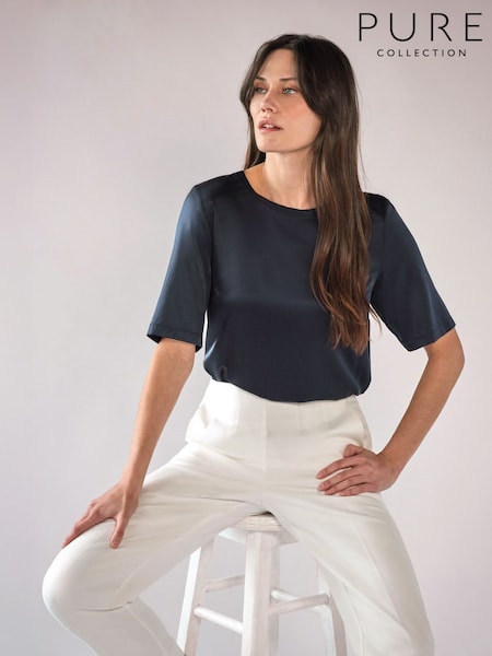 Marineblau/blau - Pure Collection Silk Front T-shirt