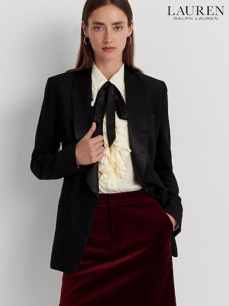 Lauren Ralph Lauren Black Satin Trim Crepe Blazer (584270) | €154