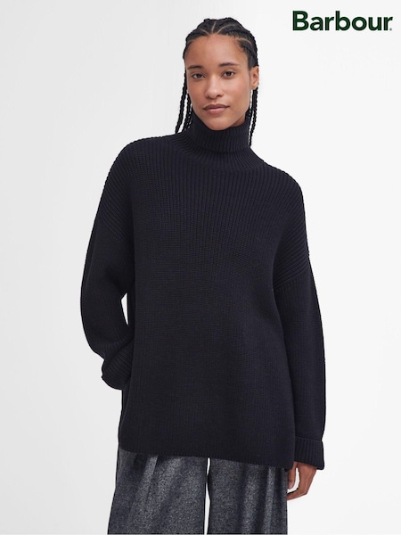 Barbour® Black 100% Cotton Rib Stitch Knitted Cape Wool Blend Jumper (584335) | €55