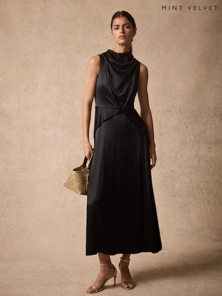 Black - Mint Velvet Satin Cowl Neck Midi Dress