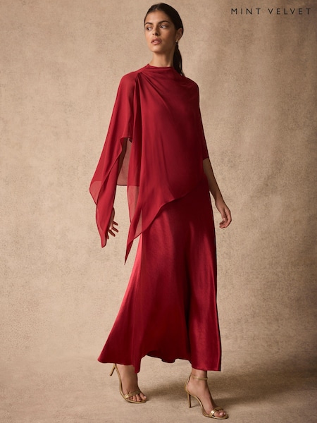 Red - Mint Velvet Satin Cape Detail Maxi Dress