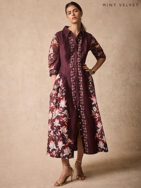 Red - Mint Velvet Floral Midi Shirt Dress