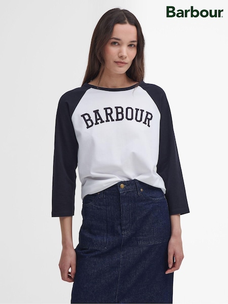 Barbour® Blue 100% Cotton Northumberland Varisty Logo Long Sleeve T-Shirt (584827) | €30