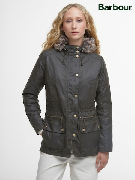 Barbour® Green Kelsall Faux Fur Trim Hood Wax Parka Jacket (584855) | €229