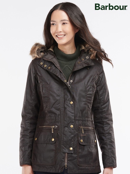 Barbour® Brown Kelsall Faux Fur Trim Hood Wax Parka Jacket (584860) | €229