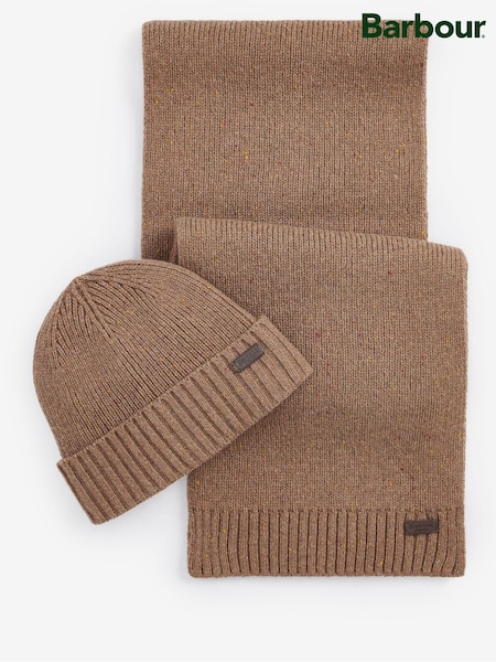 Beige - Barbour® Carlton Fleck Beanie-Mütze und Schal Geschenkset in Geschenkbox (585301) | 58 €