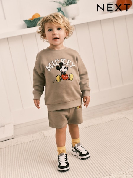 Tan Brown Mickey 100% Cotton Sweatshirt and Shorts Set (3mths-8yrs) (585701) | 76 QAR - 90 QAR