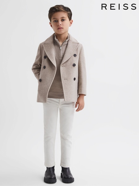 Reiss Oatmeal Bergamo Senior Wool Blend Double Breasted Peacoat (585866) | €70