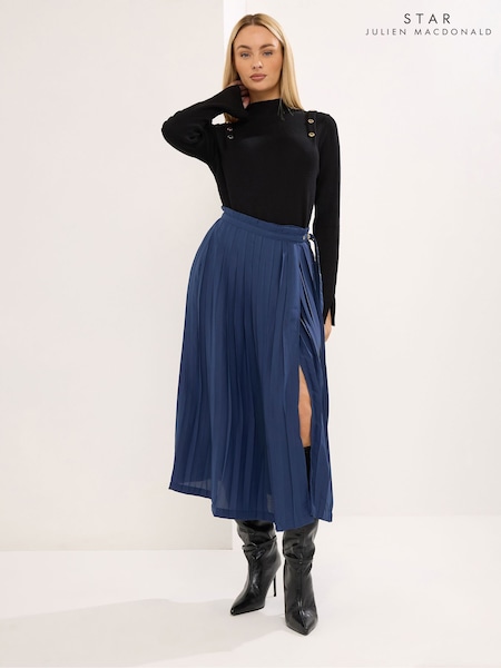 Blue - Star By Julien Macdonald Buckle Detail Pleated Skirt