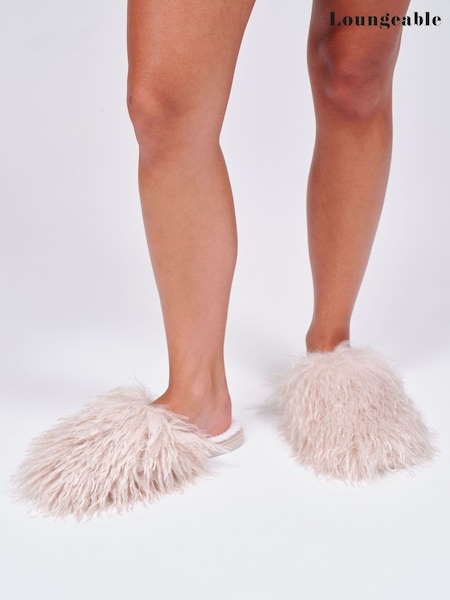 Cream - Loungeable Faux Mongolian Fur Slippers