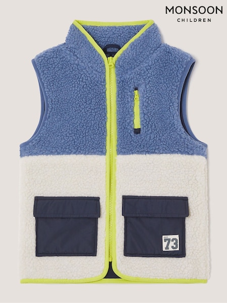Blue - Monsoon Colourblock Borg Fleece Gilet