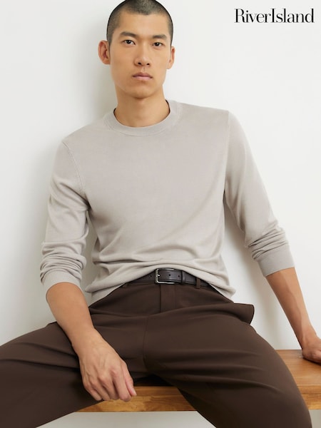 Natural - Regular River Island Slim Fit Crew Neck Sweater