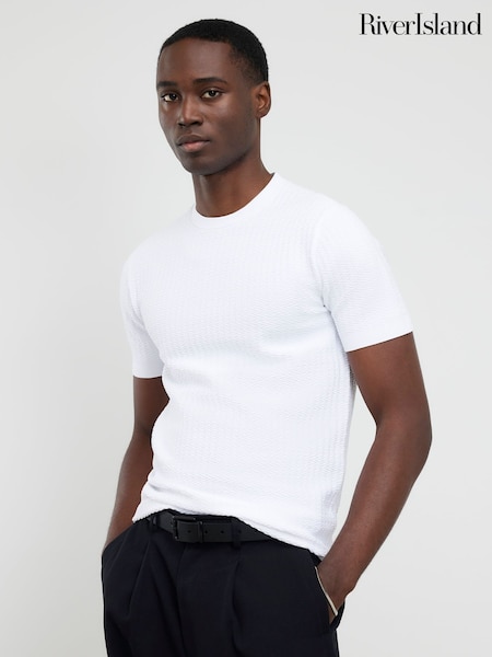 White - Regular River Island Muscle Fit Textured T-shirt