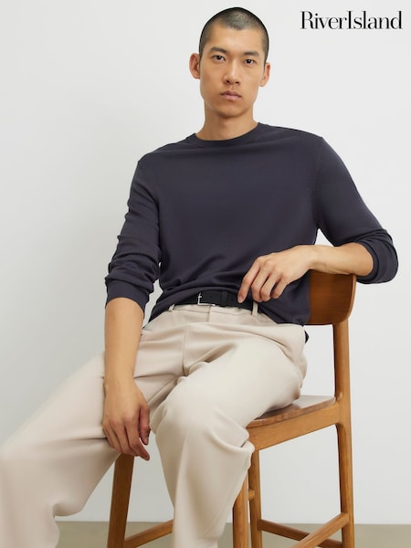 Blue - Regular River Island Slim Fit Crew Neck Sweater