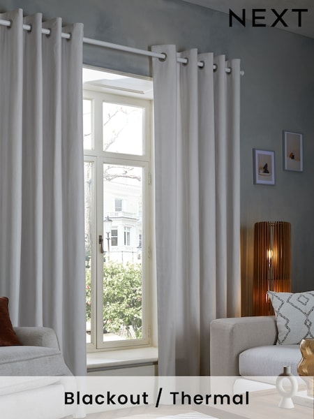 Grey Light Cloud Blackout/Thermal Cotton Eyelet Curtains (586425) | $58 - $151