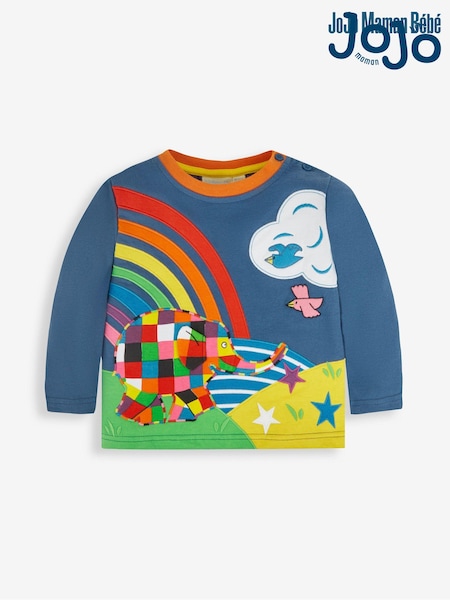 JoJo Maman Bébé Indigo Kids' Elmer Scene Appliqué Top (586731) | €29
