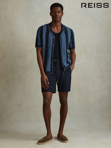 Reiss Navy Hester Textured Cotton Drawstring Shorts (586732) | €104