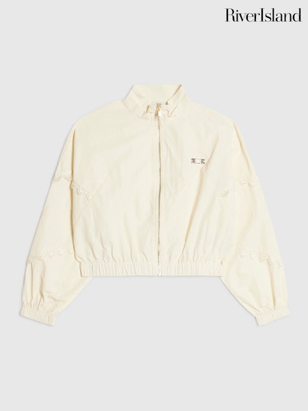 Cream - River Island Lace Funnel Bomber Jacket
