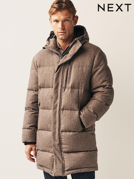 Neutral Signature Down Italian Wool Blend Longline Puffer Coat (587562) | €36