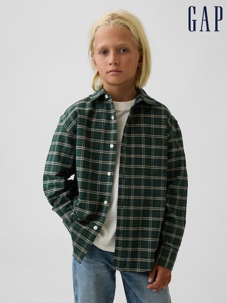 Green - Gap Relaxed Plaid Oxford Shirt (4-13yrs)