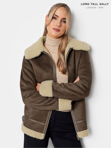 Long Tall Sally Brown Zip Up Borg Jacket (587812) | $140