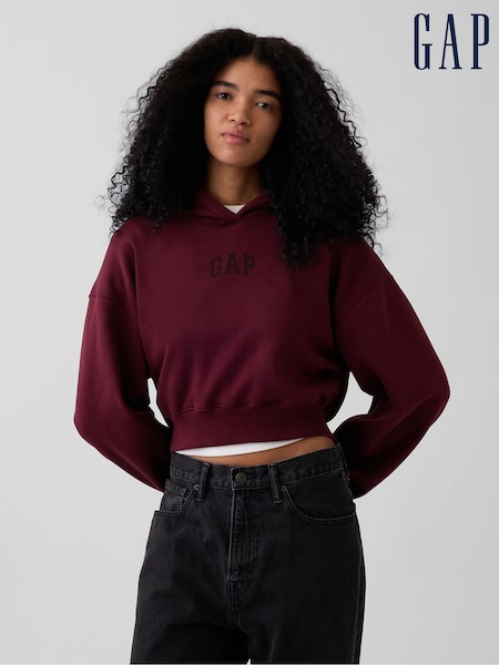 Roșu vișiniu - Hanorac decupat vintage din material moale cu logo Gap