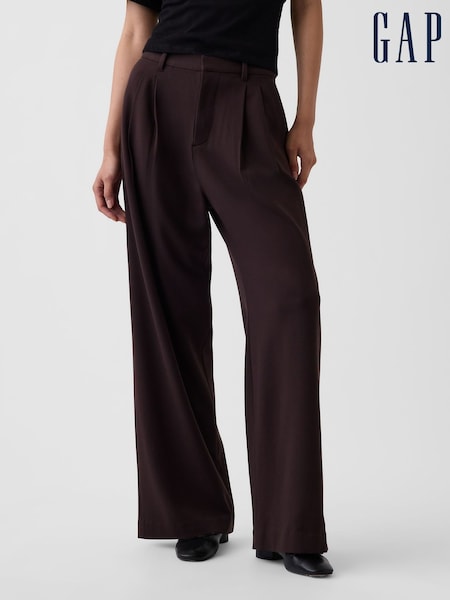 Marrón - Pantalones tapered de tiro alto plisados de sarga cepillada Everyday de Gap 365