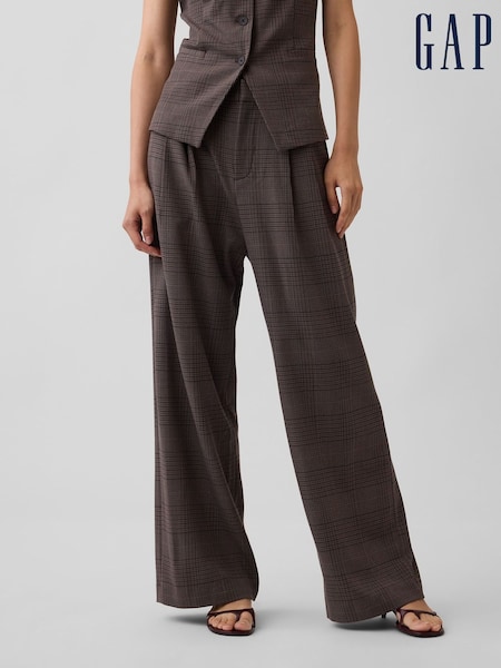 Braun Kariert - Gap 365 Bundfaltenhose aus gebürstetem Twill mit hoher Taille