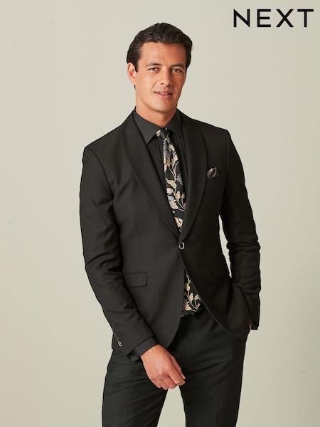 Schwarz/Gold - Regulär - Skinny Fit Textured Tuxedo Suit Jacket (588144) | 12 €